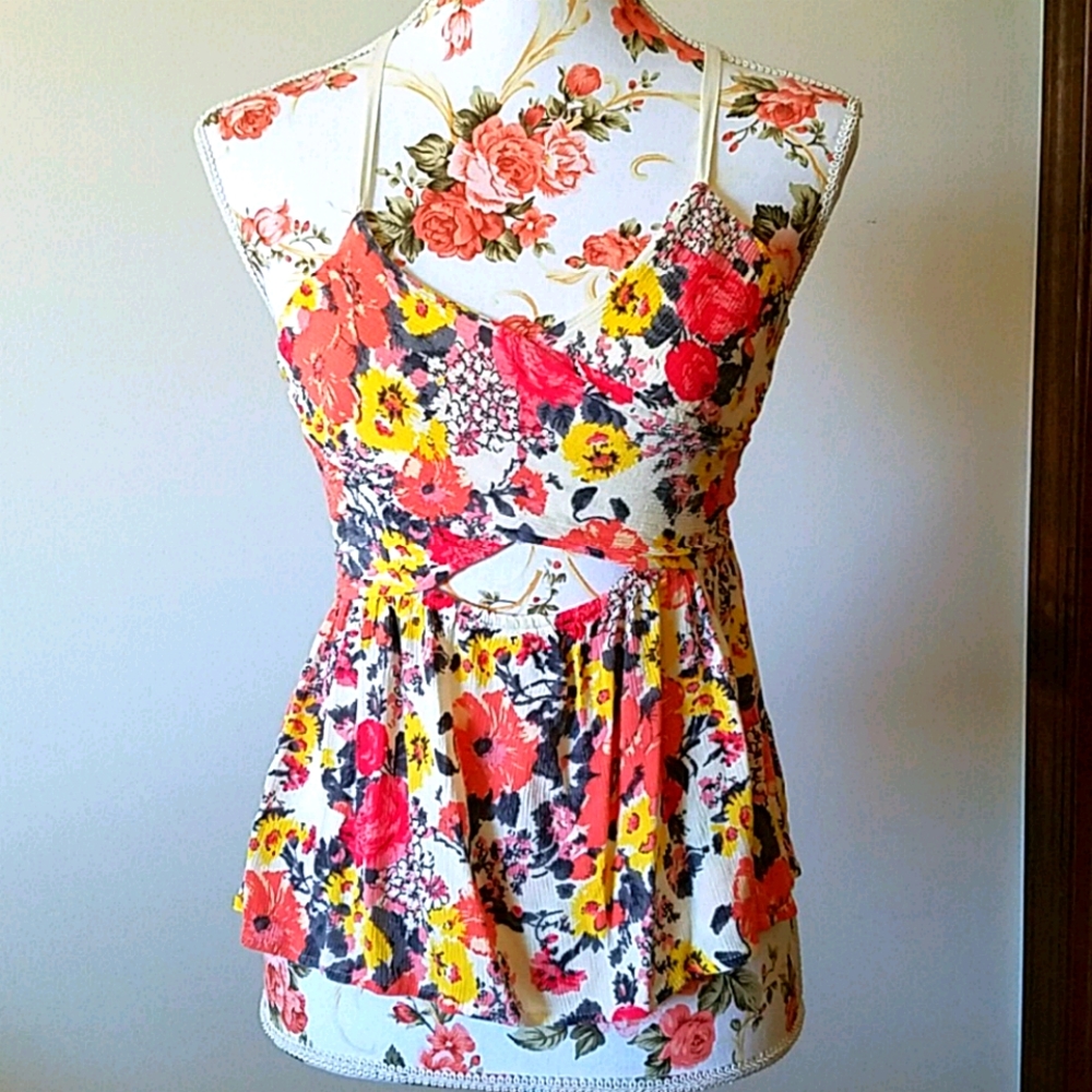 Free People Floral Halter Top - Red, Yellow, White
